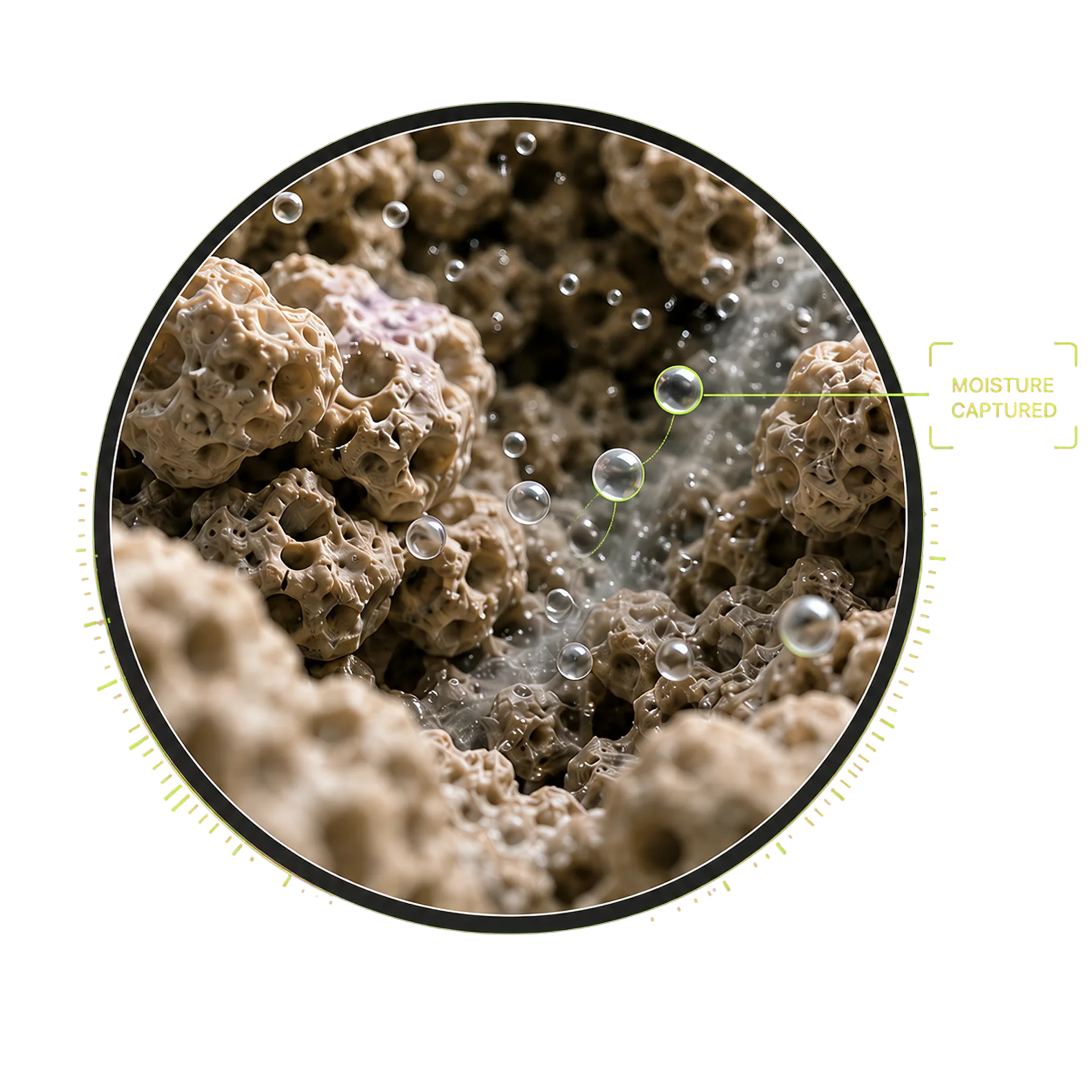 Close up of porous mineral capturing moisture